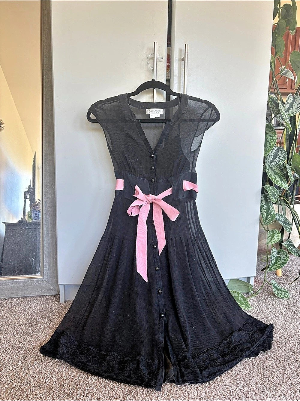 Kay Unger Black & Pink Maxi Dress